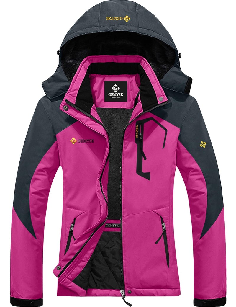 GEMYSE Women's Ski Snow Jacket Warm Winter Waterproof Coat Snowboard Rain Jacket Hooded Windproof Windbreakerï¼ˆRose Red,Mediumï¼‰ - Image 1